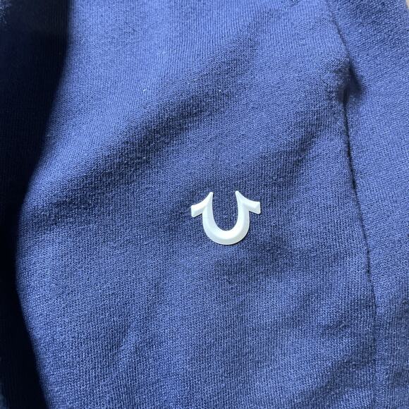 True Religion Sweat Shorts Mens Sz 3X Navy Elastic Waist Pockets Logo - Picture 8 of 11